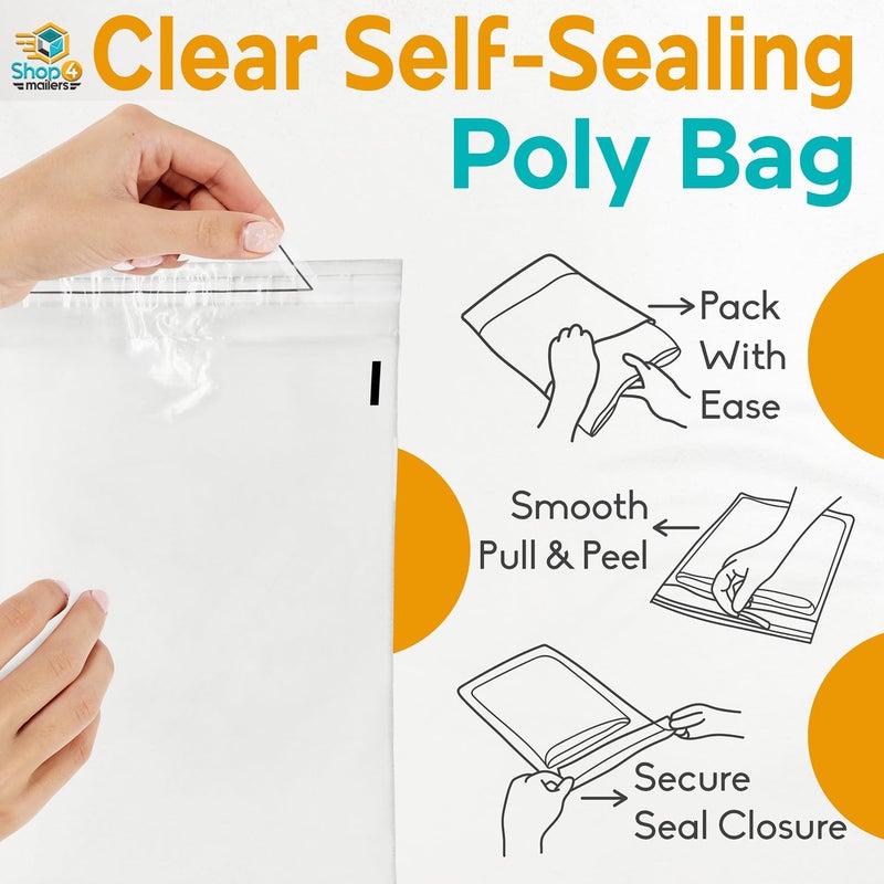 Shop4Mailers 9 x 12 Clear Plastic Poly Bags 1.5 Mil Self Seal Packaging for Apparel, Jewelry, Documents, Prints, Gifts, Storage â€“ Resealable (1000 Pack) - Image 3